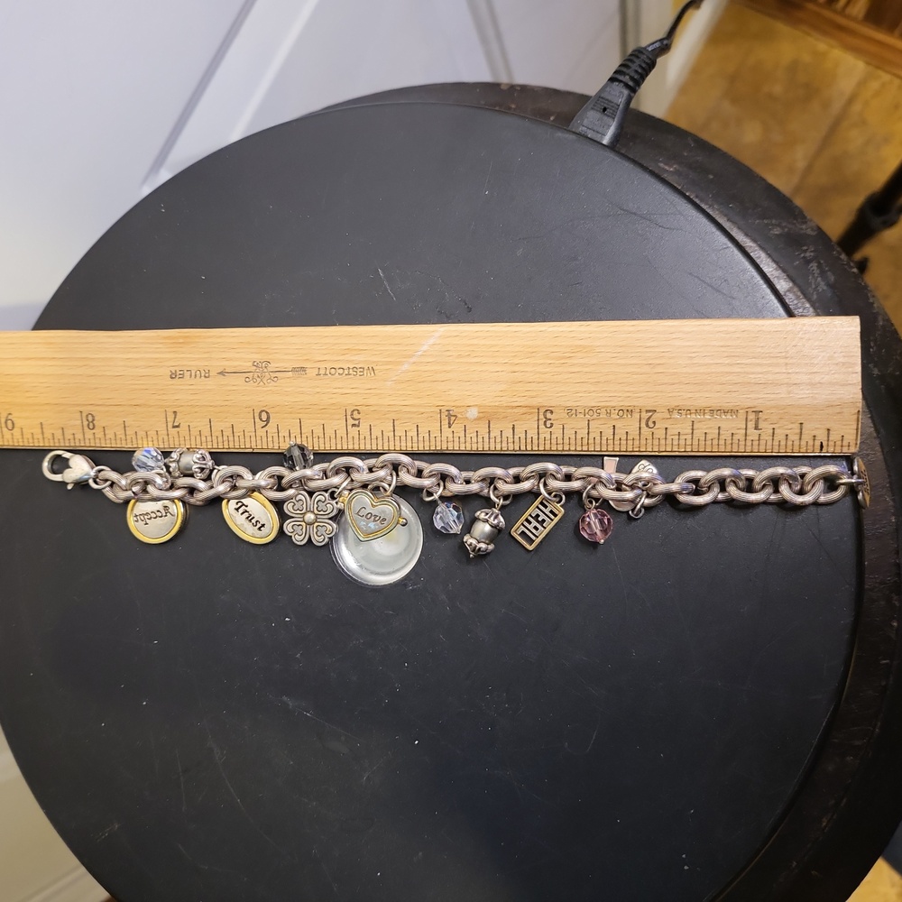 Brighton Love Locket Charm Bracelet Accept Trust Heal Pearl 8 1/2"